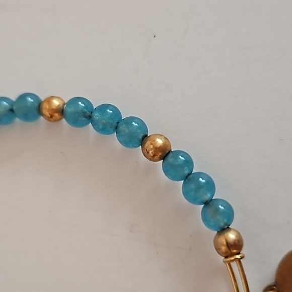 ALEX AND ANI Green & Goldtone Beads on 2 3/8" to 3"Dia. Goldtone Wire Bracelet - Picture 4 of 6